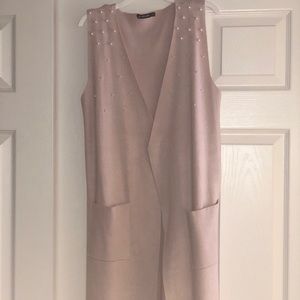 Stradivarius blush pink pearl vest cardigan